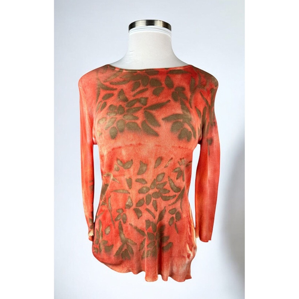 Marika Charles Y2k Tie Die Lighteight Semi Sheer LS Top Size 3 US Large Vtg Art - Picture 11 of 11